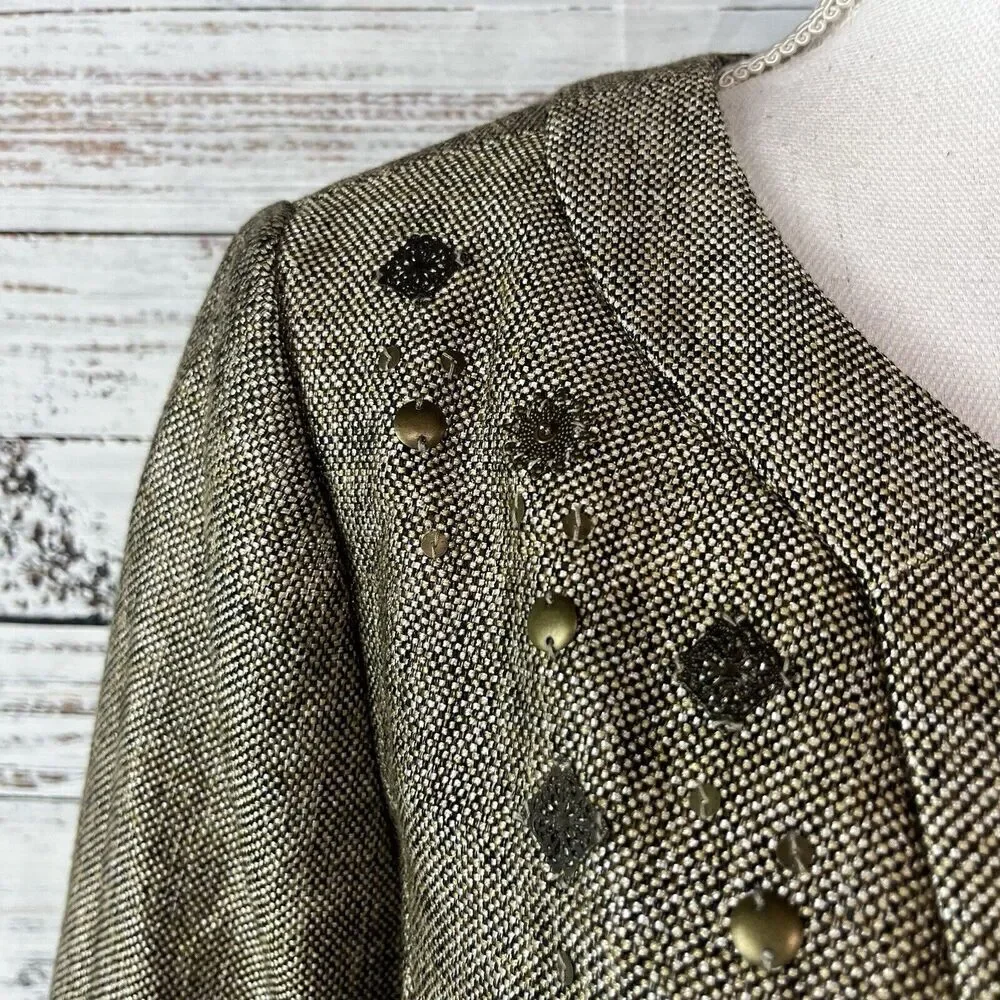 Coldwater Creek Blazer Jacket size 10 Brown Gold Tweed Career Professional